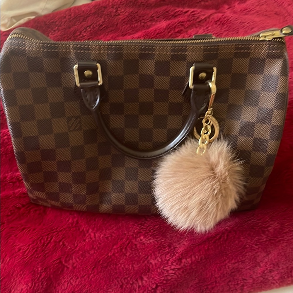 Damier Ebene Speedy 30 with MK Pom Pom Charm